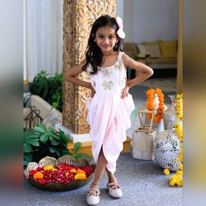 Little Muffet NWT Pear Bear Embellished Pleated Dhoti Style Dress White Gold